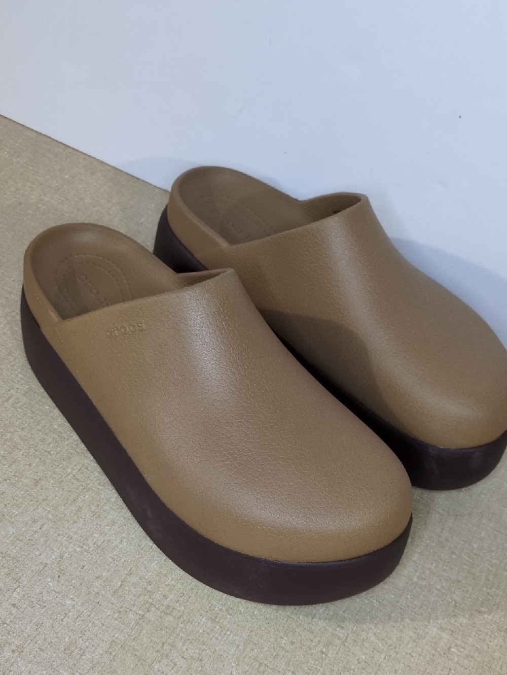 CROCS Platform Clog Mules in Tan/Brown